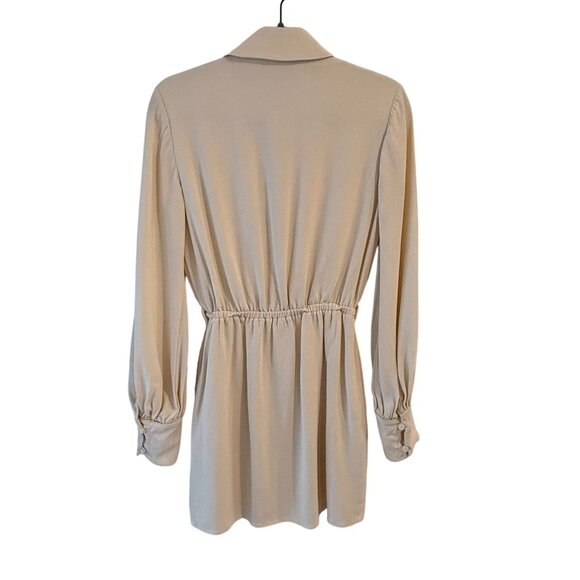 Alexis Levina Ivory Long Sleeve Mini Shirt Dress Elastic Waist Size S Crepe - Picture 5 of 12